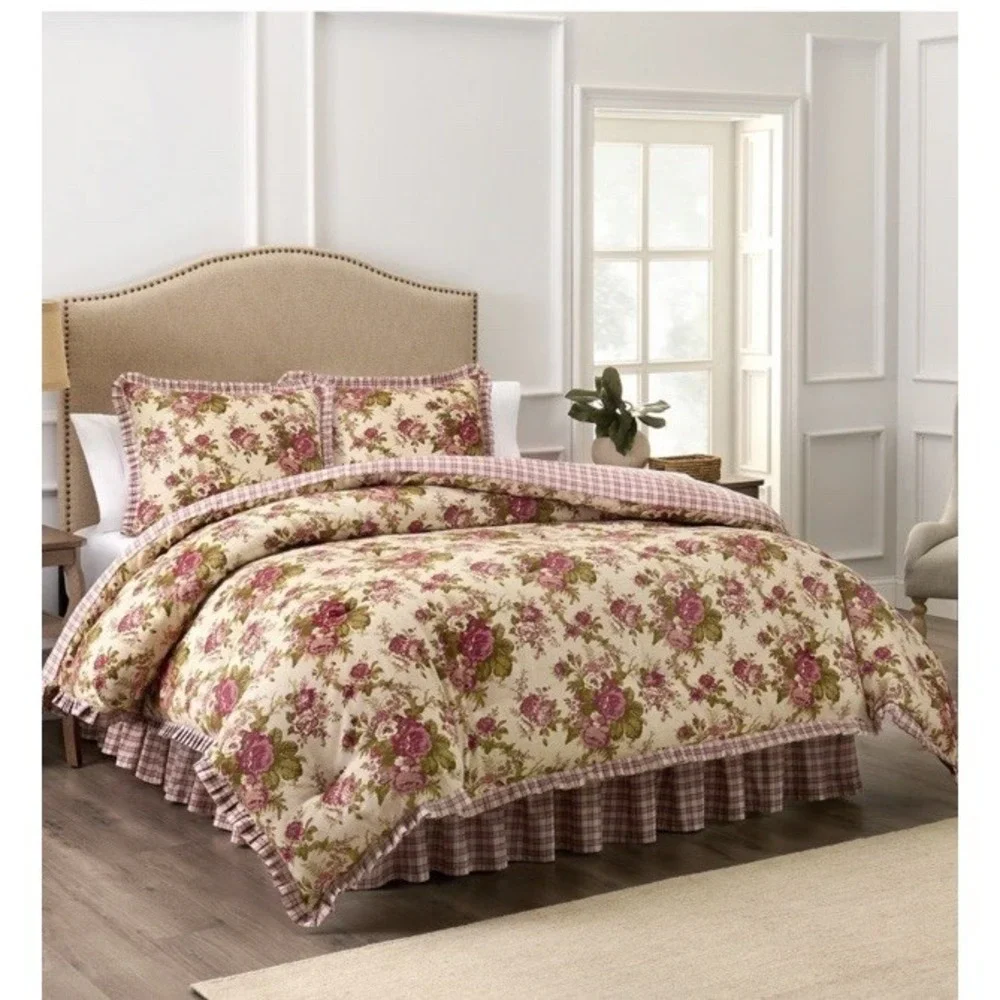 Waverly Laurel Springs Parchment Queen Comforter 4 pc Set Shams Bedskirt Floral